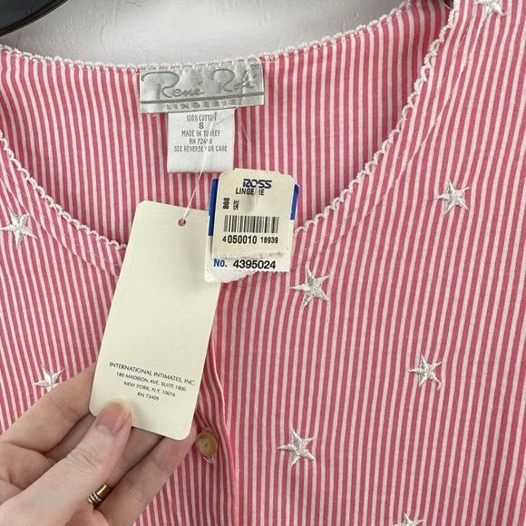 Vintage Rene Rofe Sleepwear Top S Cropped Button Up Pink Pinstripe Stars NEW - Picture 5 of 7